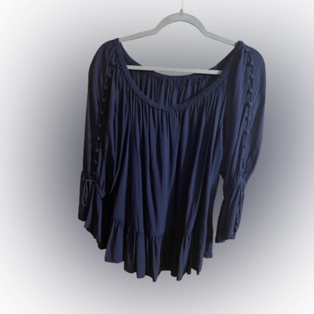 Loft - Off Shoulder Navy 3/4 Length Sleeve Top - Size Medium